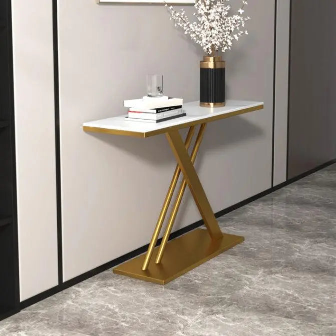 Console Table with PVD-Coated Metal Construction and Marble Top - Decor Mantra 