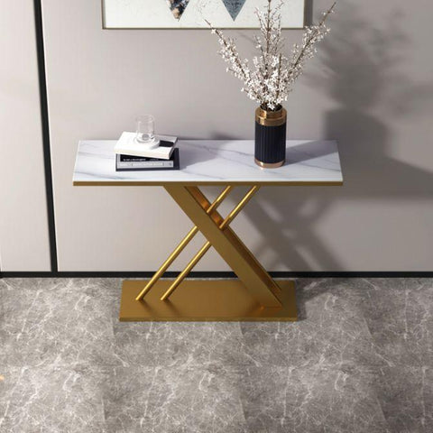 Console Table with PVD-Coated Metal Construction and Marble Top - Decor Mantra 