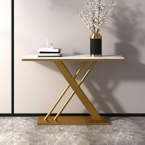 Console Table with PVD-Coated Metal Construction and Marble Top - Decor Mantra 