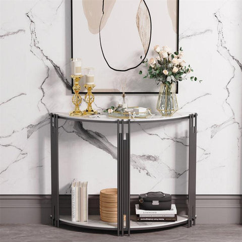 Elegant Marble-Topped Console Table with Storage Shelves for Modern Spaces - Decor Mantra 