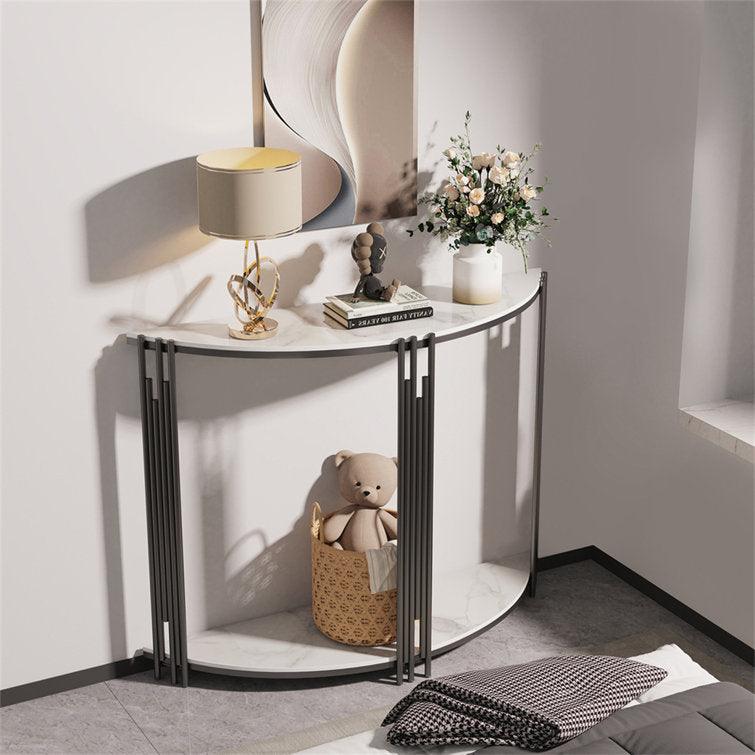 Elegant Marble-Topped Console Table with Storage Shelves for Modern Spaces - Decor Mantra 