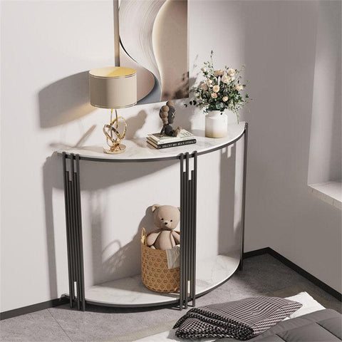 Elegant Marble-Topped Console Table with Storage Shelves for Modern Spaces - Decor Mantra 