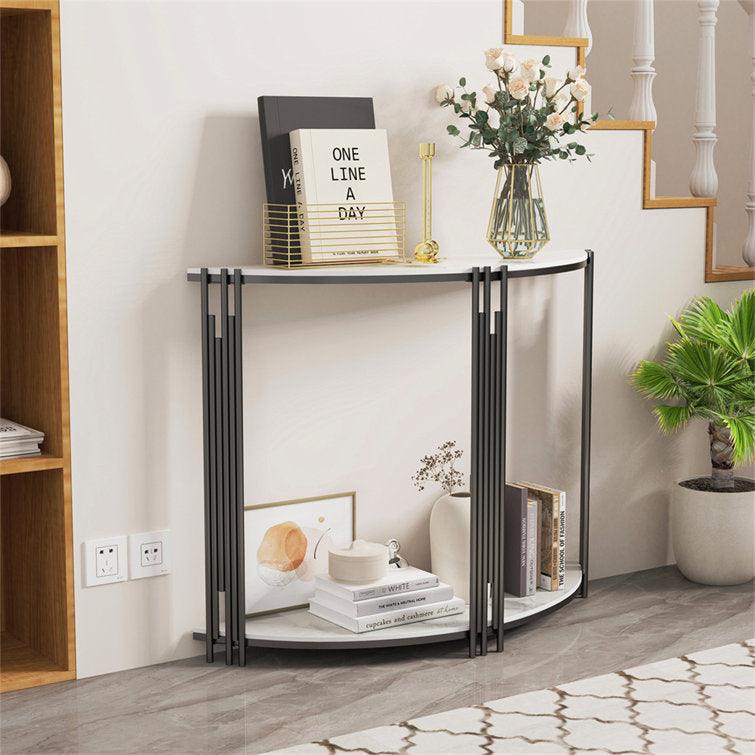 Elegant Marble-Topped Console Table with Storage Shelves for Modern Spaces - Decor Mantra 