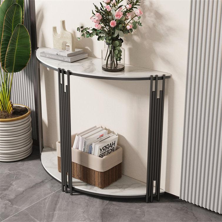 Elegant Marble-Topped Console Table with Storage Shelves for Modern Spaces - Decor Mantra 
