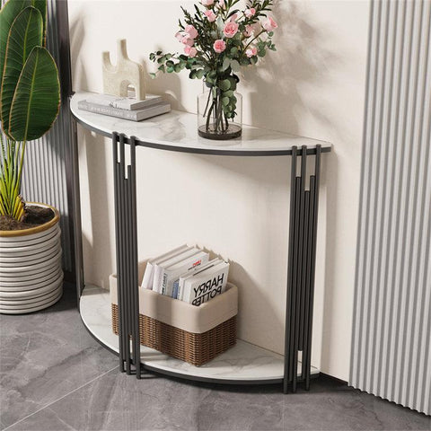 Elegant Marble-Topped Console Table with Storage Shelves for Modern Spaces - Decor Mantra 