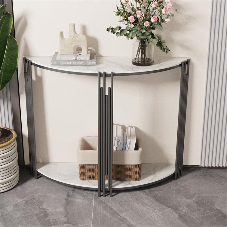 Elegant Marble-Topped Console Table with Storage Shelves for Modern Spaces - Decor Mantra 