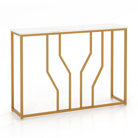 Sleek Black/Gold Narrow Metal Console Table, Marble Side Table - Decor Mantra 