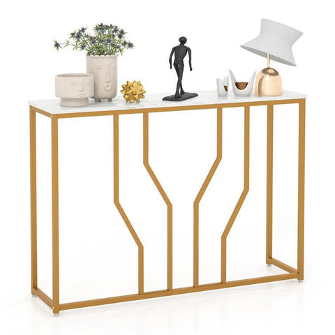 Sleek Black/Gold Narrow Metal Console Table, Marble Side Table - Decor Mantra 