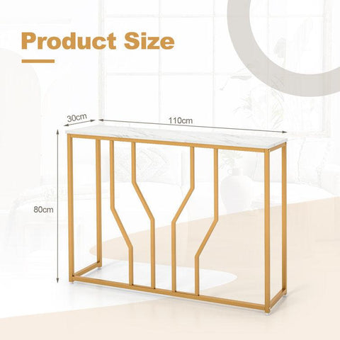 Sleek Black/Gold Narrow Metal Console Table, Marble Side Table - Decor Mantra 