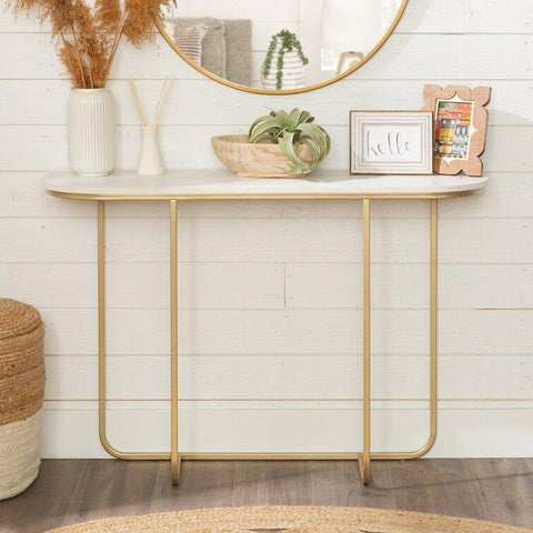 Dominic Modern Console Table in Gold with Faux Marble Surface - Decor Mantra 