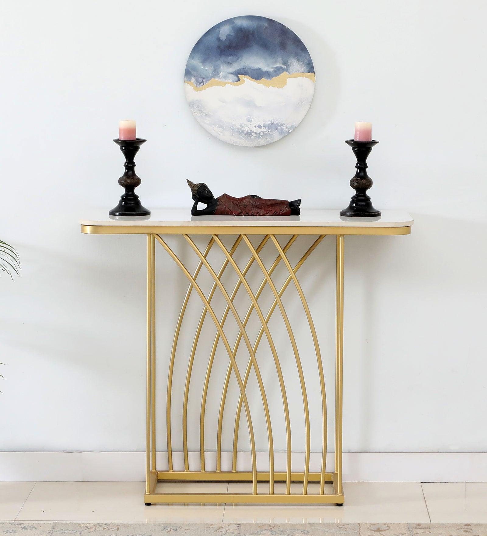Console Table with Porcelain Top and Metal Frame - Decor Mantra 