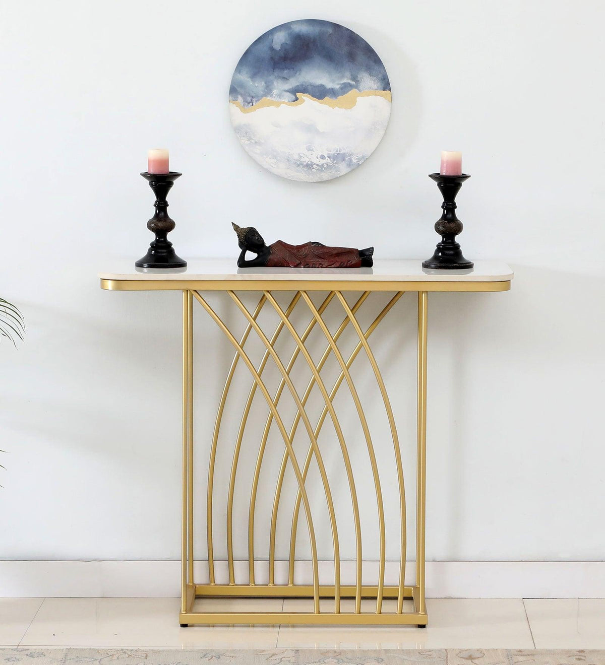 Console Table with Porcelain Top and Metal Frame - Decor Mantra 
