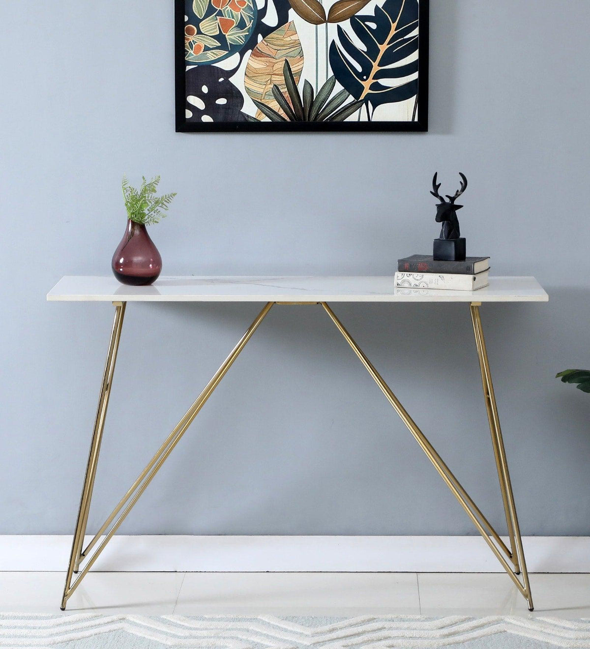 Console Table with White Finish and Porcelain Top - Decor Mantra 