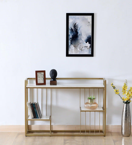 Console Table with Stylish Gold Finish and Porcelain Top - Decor Mantra 