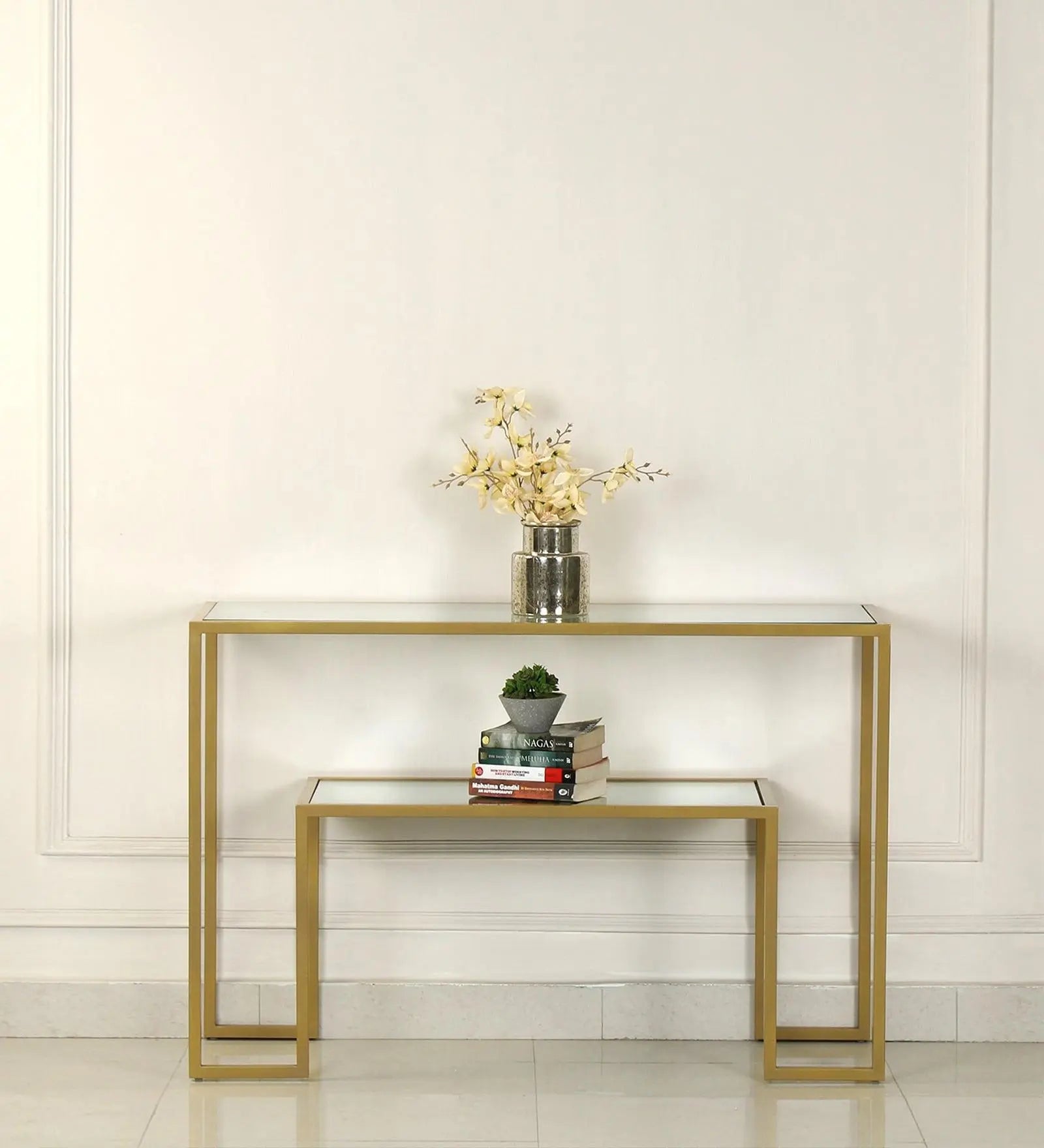 Console Table with Golden Metal Finish - Decor Mantra 