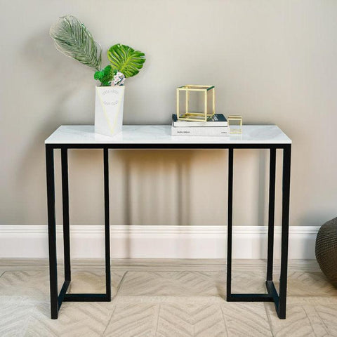 Elegant Marble Console Table on Metal Stand - Decor Mantra 