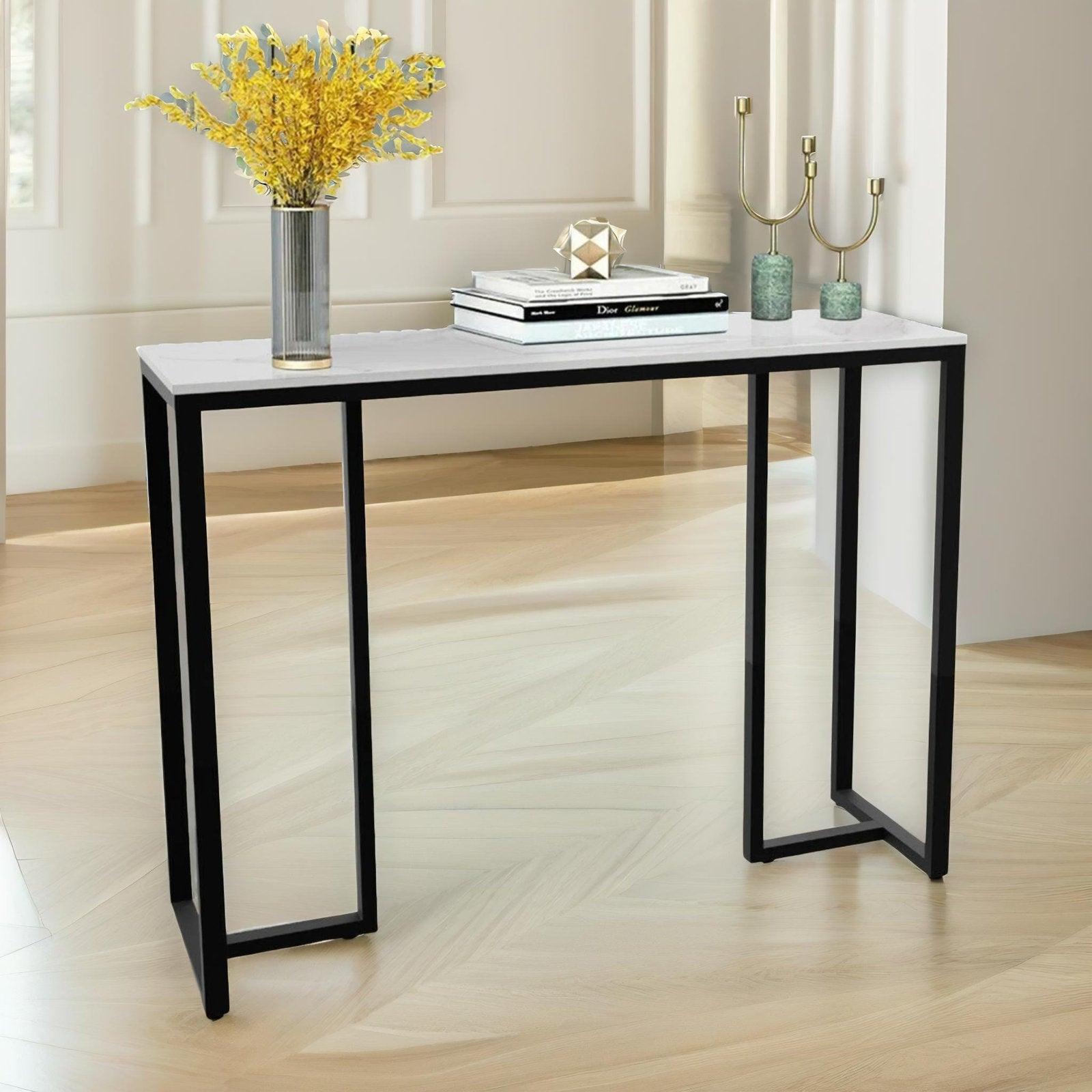 Elegant Marble Console Table on Metal Stand - Decor Mantra 