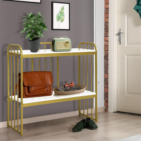 Marble-Topped Console Table with Contemporary Metal Stand - Decor Mantra 