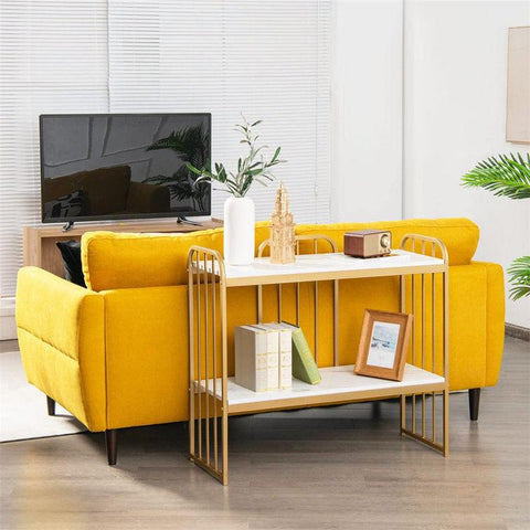 Marble-Topped Console Table with Contemporary Metal Stand - Decor Mantra 