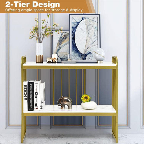 Marble-Topped Console Table with Contemporary Metal Stand - Decor Mantra 
