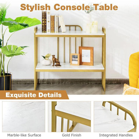Marble-Topped Console Table with Contemporary Metal Stand - Decor Mantra 