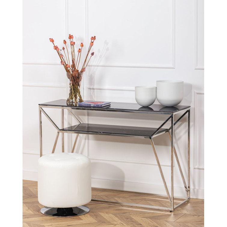 Black Marble Modern Console Table with Metal Frame - Decor Mantra 