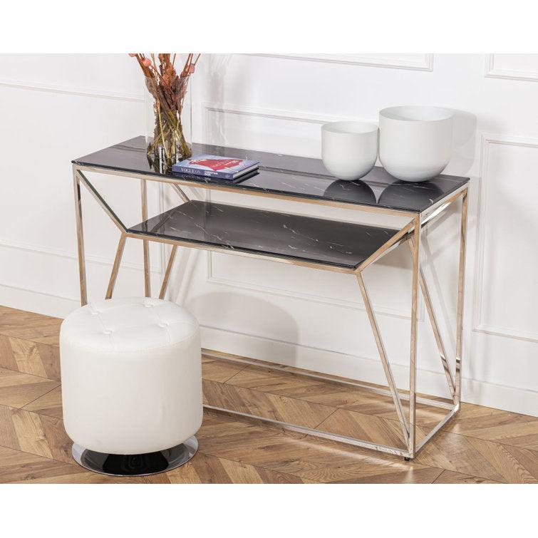 Black Marble Modern Console Table with Metal Frame - Decor Mantra 