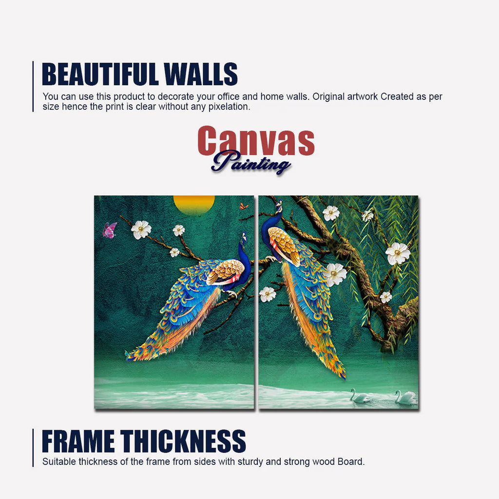 Canvas Bedroom Wall Painting of 2 Pieces Beautiful Bird Couple in Forest Decor Mantra