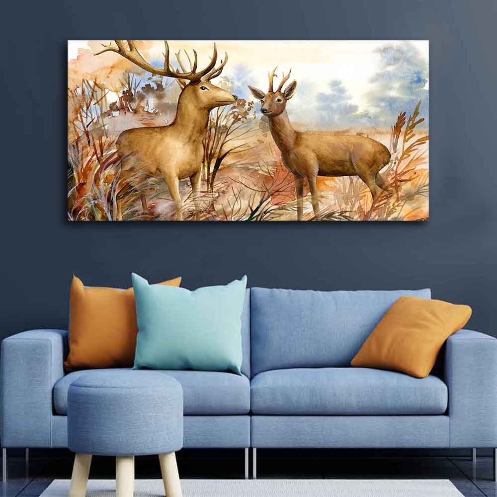 Canvas Wall Painting Pair of Deer in the Forest DECORMANTRA