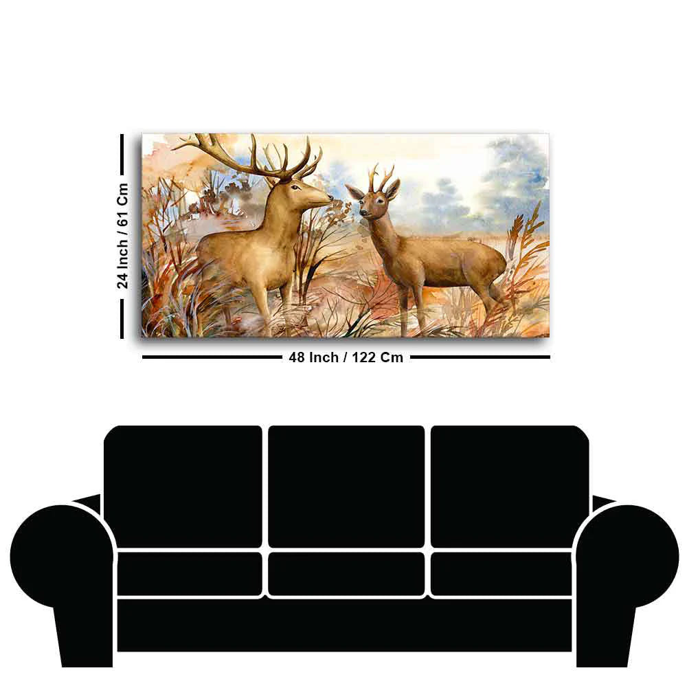 Canvas Wall Painting Pair of Deer in the Forest DECORMANTRA