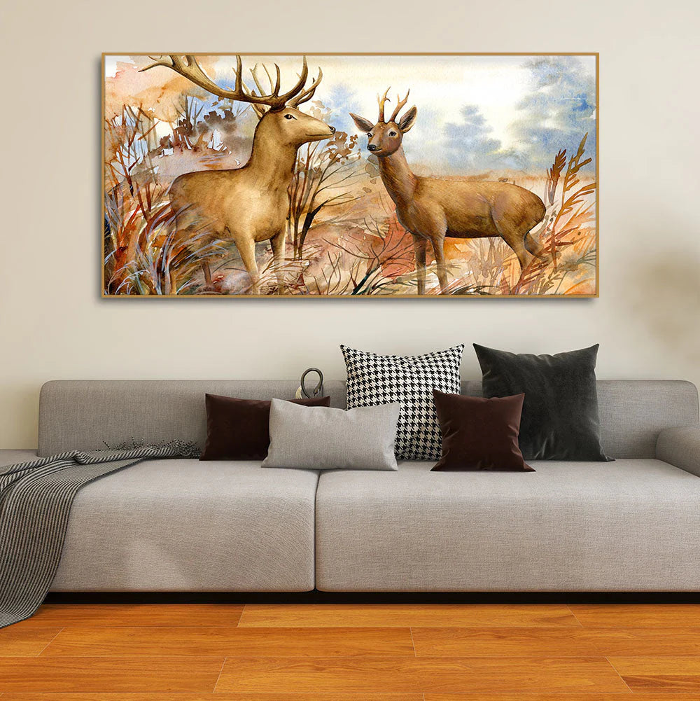 Canvas Wall Painting Pair of Deer in the Forest DECORMANTRA