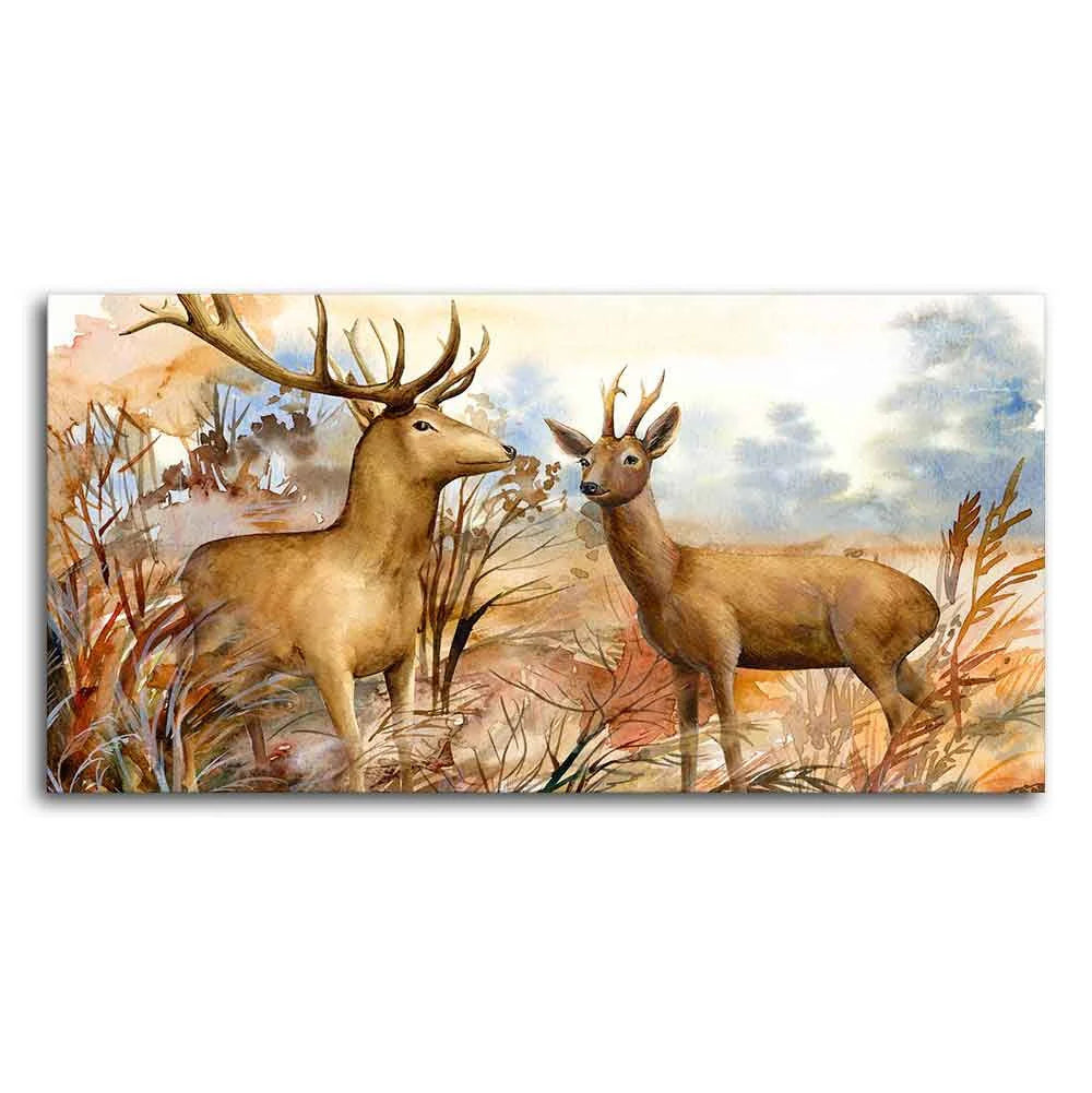Canvas Wall Painting Pair of Deer in the Forest DECORMANTRA