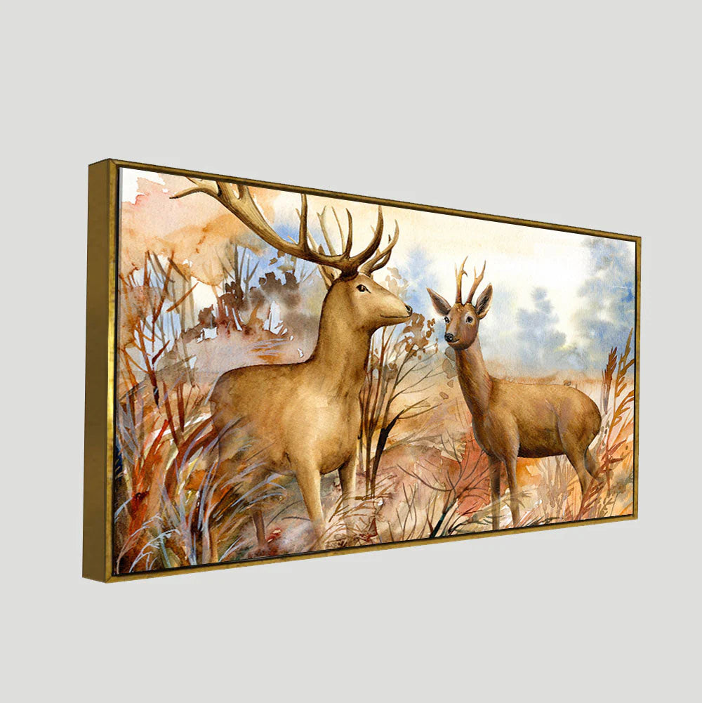 Canvas Wall Painting Pair of Deer in the Forest DECORMANTRA
