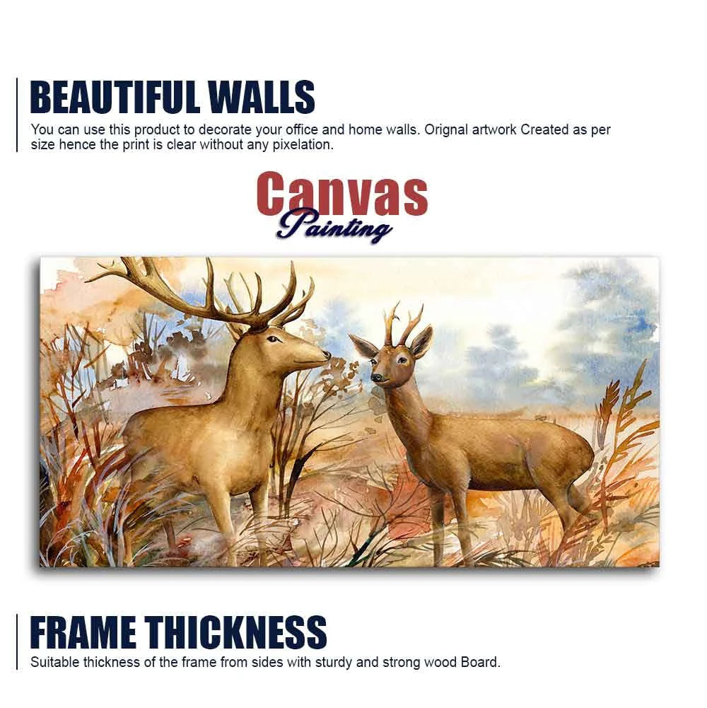 Canvas Wall Painting Pair of Deer in the Forest DECORMANTRA