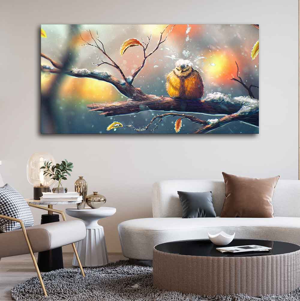 Canvas Wall Painting of Bird in Winters DECORMANTRA