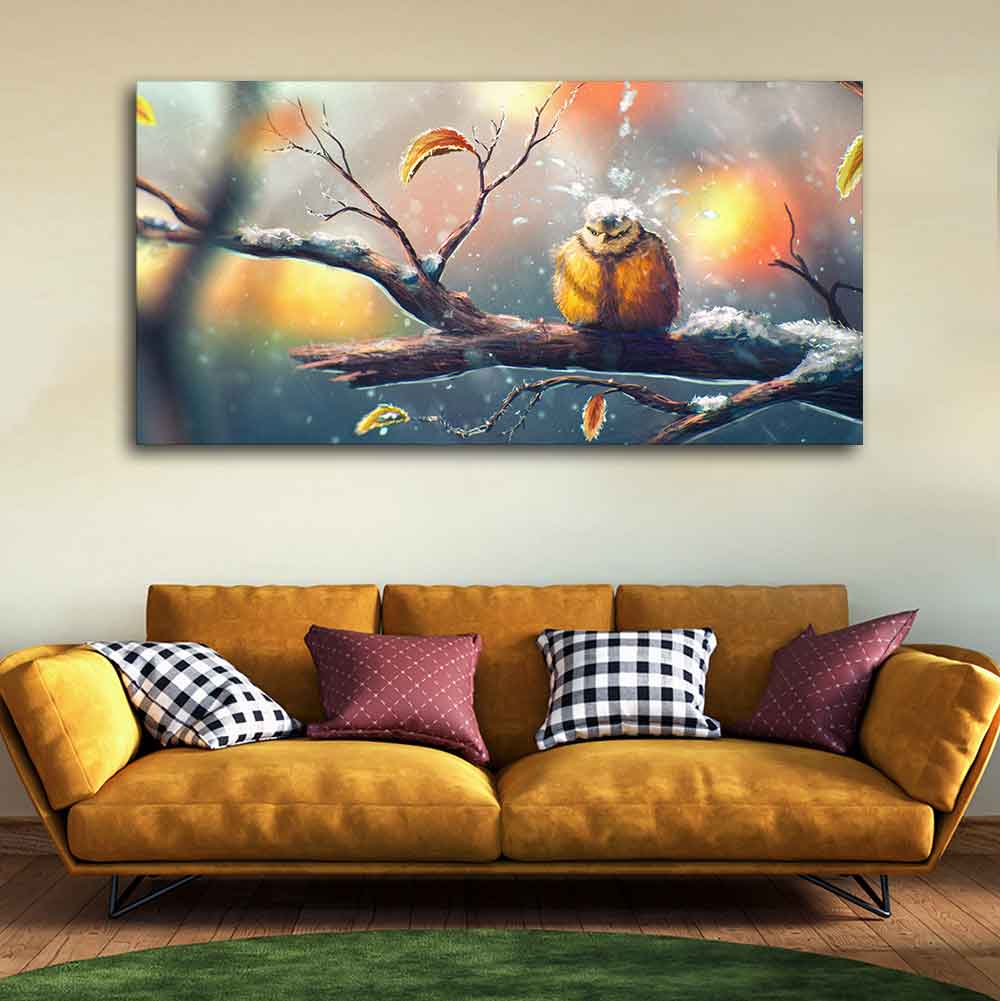 Canvas Wall Painting of Bird in Winters DECORMANTRA