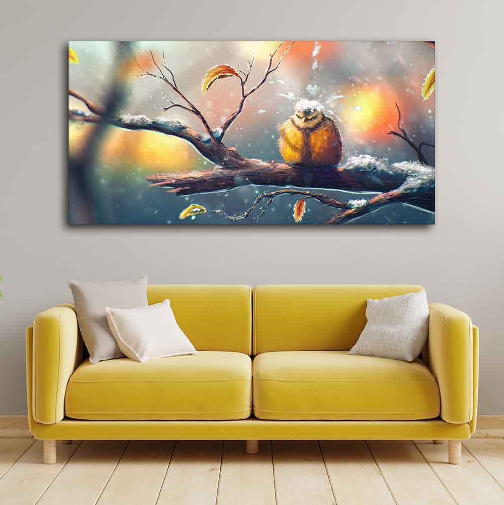 Canvas Wall Painting of Bird in Winters DECORMANTRA