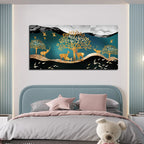 Canvas Wall Painting of Golden Trees With Birds And Deer DECORMANTRA