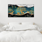 Canvas Wall Painting of Golden Trees With Birds And Deer DECORMANTRA