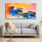 Canvas Wall Painting of The Colorful Boats in Shades of Sunset DECORMANTRA