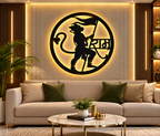 Lord Hanuman Ji Premium LED Backlit Wooden Wall Hanging | Black Matte Finish with Golden Glow Night Light | Luxury Spiritual Home Decor