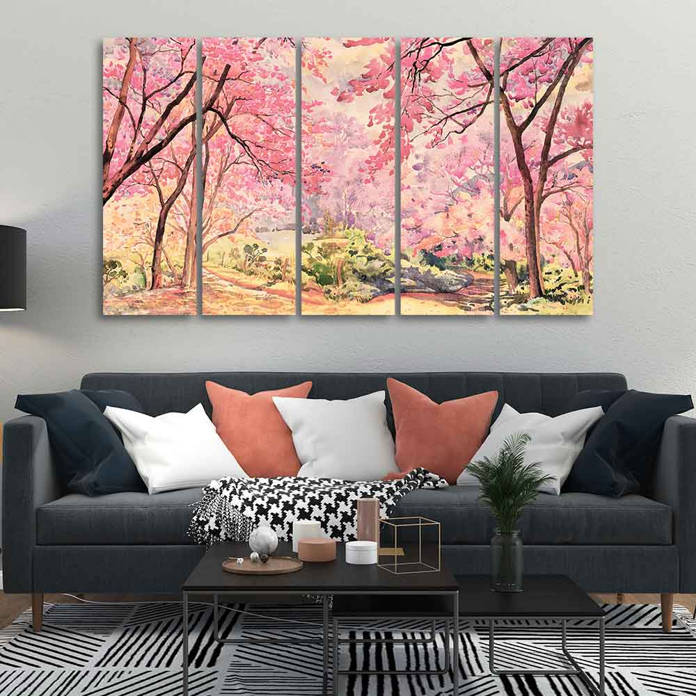 Cherry Blossom Tree Premium Wall Painting Set of Five Pieces DECORMANTRA