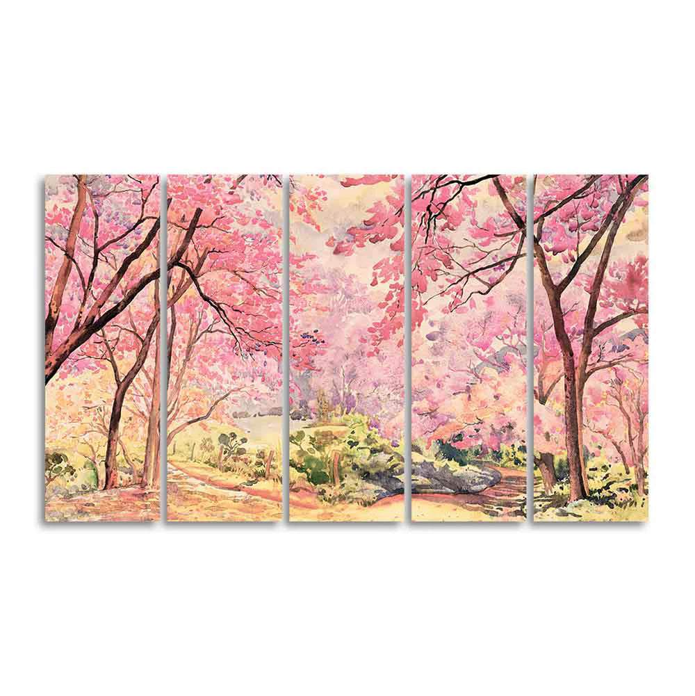 Cherry Blossom Tree Premium Wall Painting Set of Five Pieces DECORMANTRA