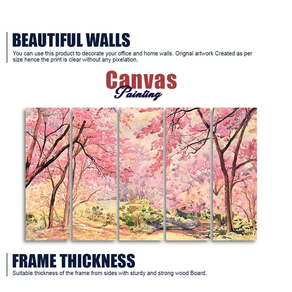 Cherry Blossom Tree Premium Wall Painting Set of Five Pieces DECORMANTRA
