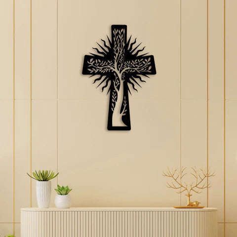 Christian Cross Symbol Metal Wall Art Decor Mantra