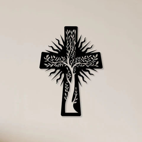 Christian Cross Symbol Metal Wall Art Decor Mantra
