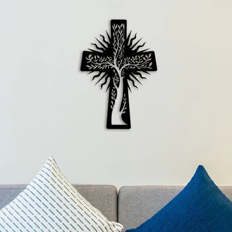 Christian Cross Symbol Metal Wall Art Decor Mantra