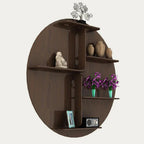 Circle Shape Dark Backlit Designer Wooden Wall Shelf / Book Shelf / Night Light, Walnut Finish - Decor Mantra 
