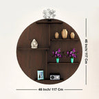 Circle Shape Dark Backlit Designer Wooden Wall Shelf / Book Shelf / Night Light, Walnut Finish - Decor Mantra 