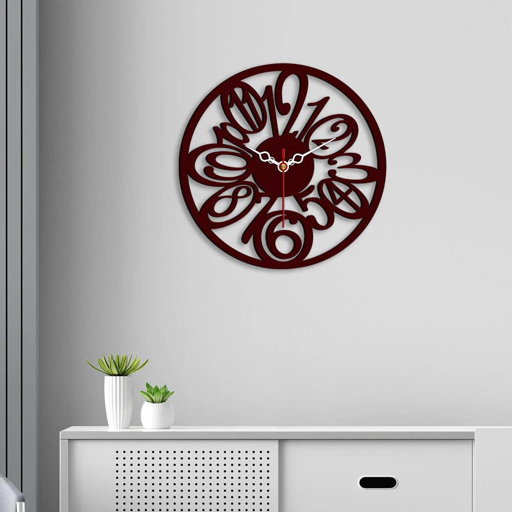 Circular Numbers Designer Wooden Wall Clock - Decor Mantra 
